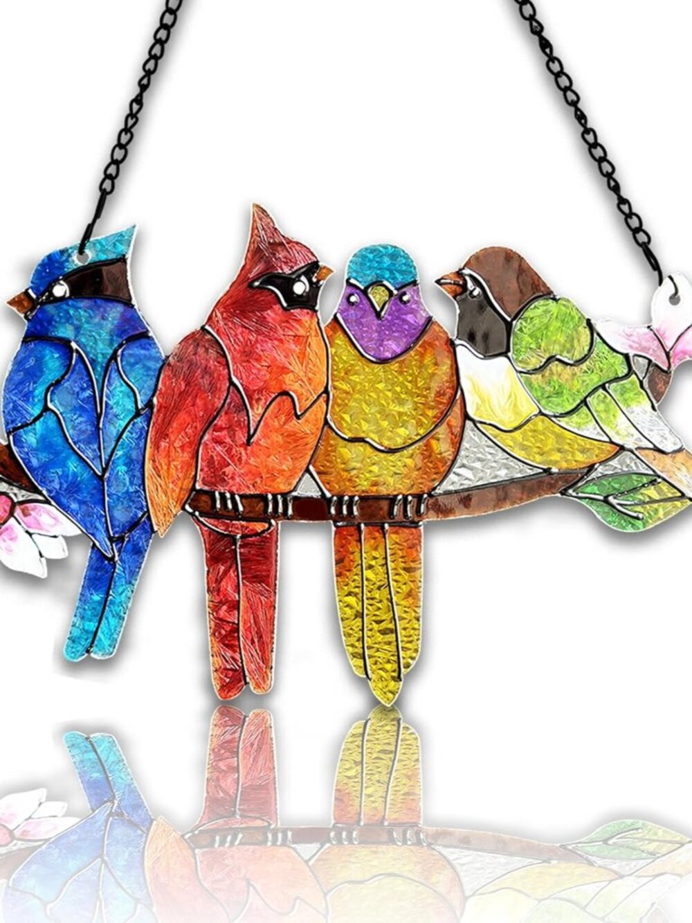 Birds on A Branch Stained Glass Window Hanging Suncatcher Bird Lover Gifts